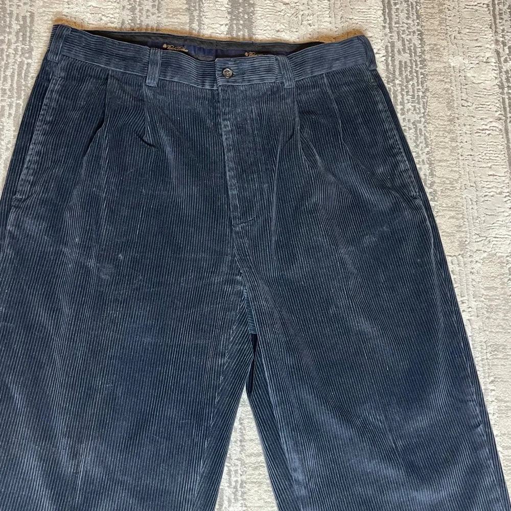 Brooks Brothers Elliot Navy Pleated Corduroy Trousers Mens 34x30 Woven in France